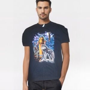 Vintage DELTA Black T-Shirt with Native American and Wolf Design